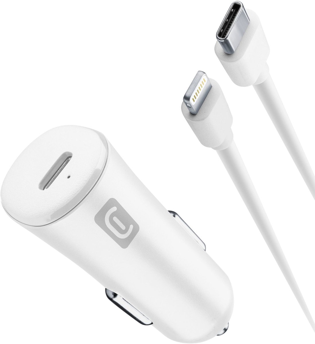 Autolader kit 20W usb-c naar lightning wit Cellularline