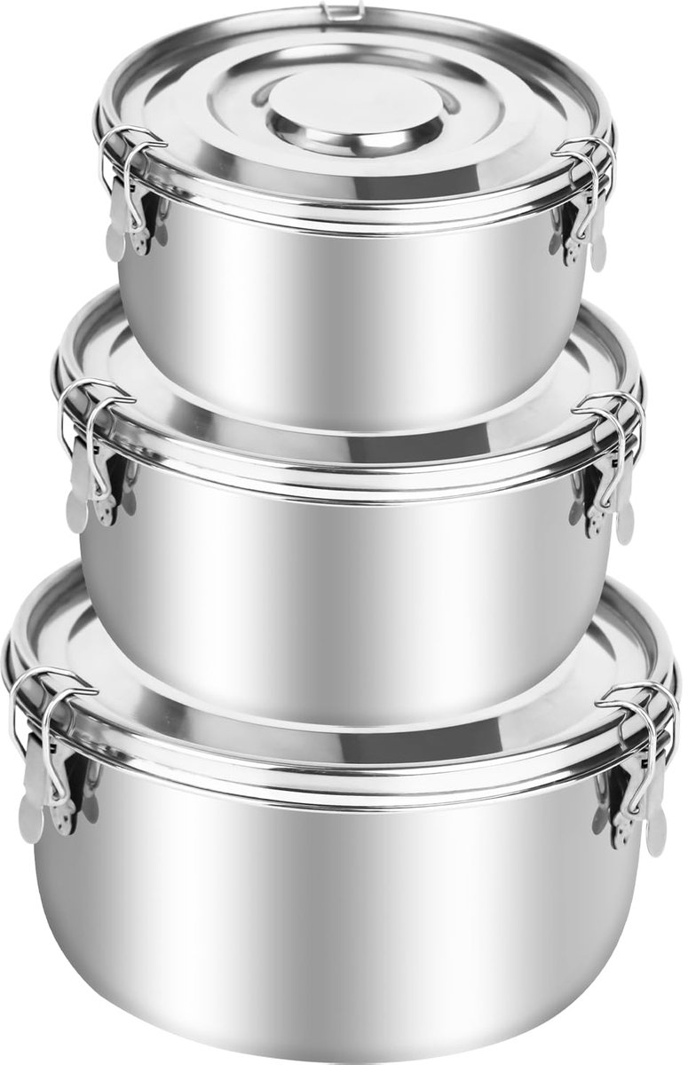 My Ninki ® Roestvrijstalen Voedselcontainers Set van 3 Maten voor Veilig en Lekvrij Opslaan van Maaltijden
