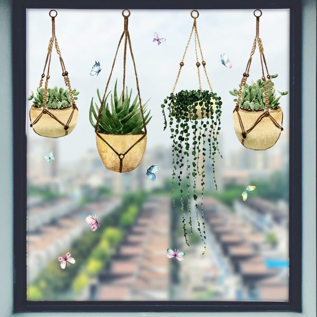 Succulent Raamstickers Muurstickers, PVC Dubbelzijdige Hangende Groene Plant Vlinder Anti Botsing Verwijderbare Raamstickers, Raamstickers voor Thuis Feest Winkel Display