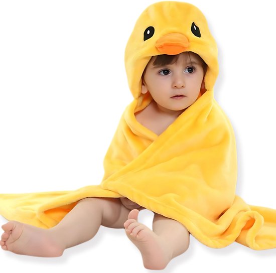 Cape de bain et couverture d'emmaillotage 2 en 1 en polaire BoefieBoef Duck pour bébés/tout-petits avec capuche animal : chaude, douce et confortable - e comme cadeau de , d'anniversaire ou de maternité - Oiseau poussin jaune