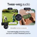 Zwarte Protectly beveiligingscamera met tweeweg audio. Thuis en onderweg communiceren via iOS of Android.
