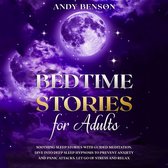 Boekomslag met volle maan in paarse nachtlucht en tekst: Bedtime Stories for Adults door Andy Benson.