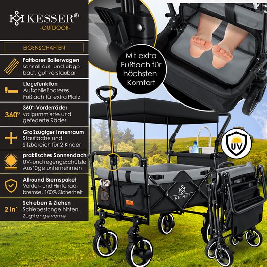 KESSER® Bolderkar GTS-9100 opvouwbaar met Dak tot 80 kg draagvermogen - Zwart / Grijs van KESSER — afbeelding 3