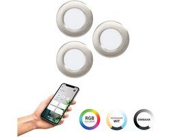 EGLO connect.z Fueva 6-Z Smart Inbouwspot – Badkamer/Buiten – LED – Ø 8.8 cm – Grijs – Instelbaar RGB & wit licht – Dimbaar – Zigbee