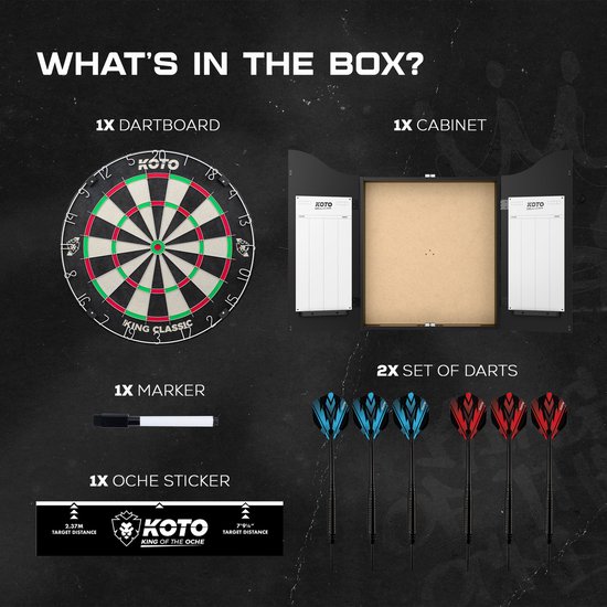 KOTO Dartkabinet Zwart Incl. Dartbord, 6 Steeltips Dartpijlen,KOTO Afwerplijn & Handleiding, Houten Darts Kast, Dartkast met dartpijlen, Kabinetdart van KOTO — afbeelding 2