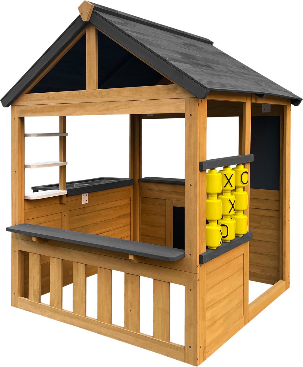 AXI Lynn Speelhuis in Bruin / Antraciet – Houten Speelhuisje met Speelkeuken, Boter, Kaas en Eieren spel en accessoires – FSC hout – Tuinhuisje voor kinderen - 10 jaar garantie! — afbeelding 4