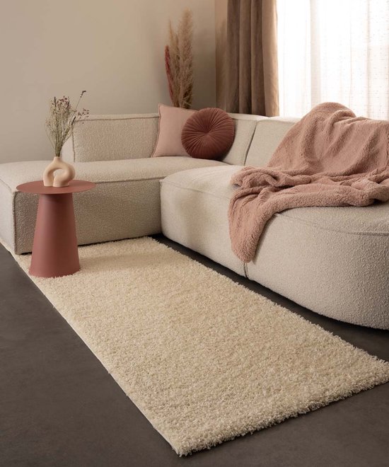 Hoogpolige loper shaggy Trend effen - crème 80x250 cm