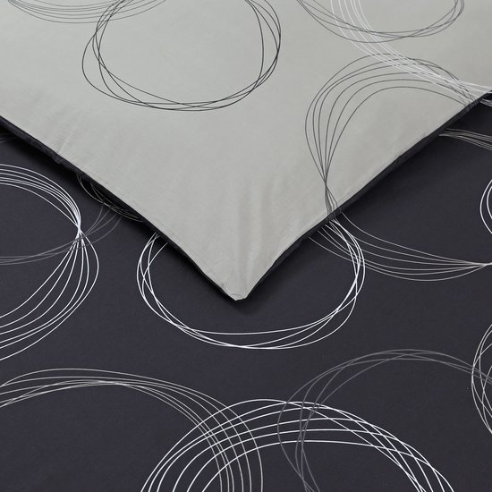 VISION Lenny - Tweezijdig omkeerbaar Dekbedovertrekset - 100% katoen: zacht en soepel - Tweepersoons - Dekbedovertrek 200 x 200 cm met 2 bijhorende slopen - Antraciet / Grijs - Oekotex gecertificeerd van VISION — afbeelding 5