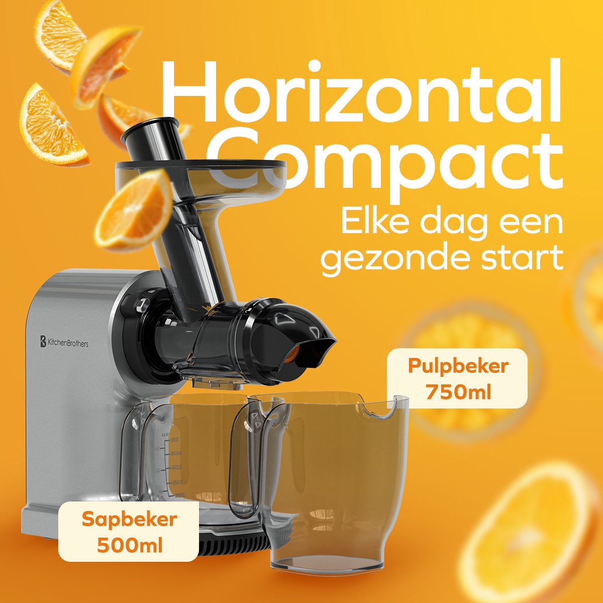 KitchenBrothers Slowjuicer - Sapcentrifuge - Compact - Juicer - Groenten en Fruitpers - 45 mm - 500 ml - Grijs thumbnail 3