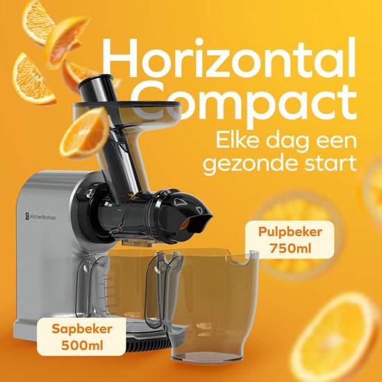 KitchenBrothers Slowjuicer - Compact - Juicer - Groenten en Fruitpers - 45 mm - 750 ml - Grijs van KitchenBrothers — afbeelding 3