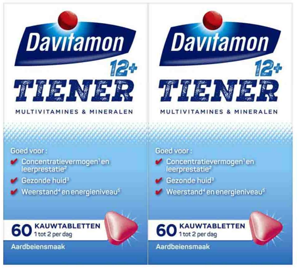 Bol.com Davitamon - Tiener 12+ Aardbei - 2 x 60 kauwtabletten - Voordeelverpakking aanbieding