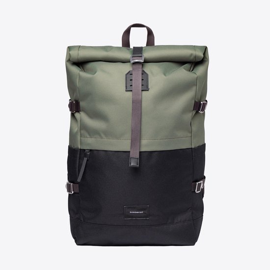 Sandqvist Bernt Multi Clover Green Rolltop Rugzak - Duurzaam 13 Inch