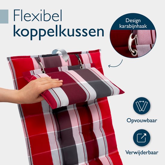 Beautissu Set van 2 Premium Lage Rugleuning Kussen 100x50 cm Sun-NL – UV- bestendig & 8cm Dik Kussen Tuinstoelkussen Antislip Bevestigingsbanden – Stevige Stof Groen Ruit Gestreept