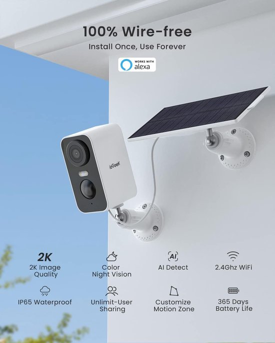 ieGeek 2K bewakingscamera voor buiten - accu - camerabewaking buiten - zonne-energie - draadloze wifi-camera - met nachtzicht in kleur - PIR-bewegingsdetectie - 2-weg audio - 2 stuks van ieGeek — afbeelding 5