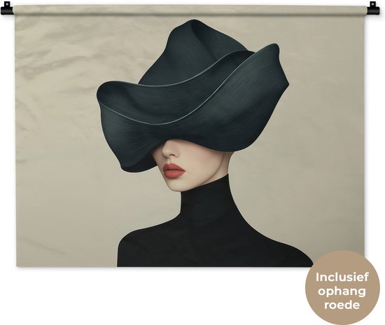 Tapisserie murale 90x67,5 cm - Femme - Vert - Chapeau - Tapisserie - Tapisseries