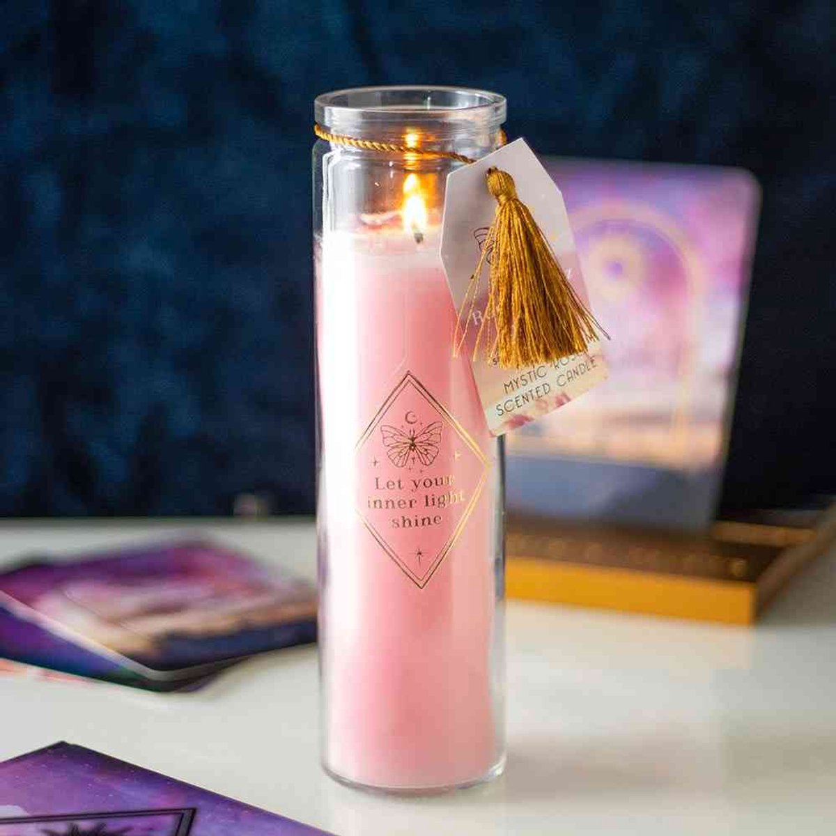 Something Different Mystic Rose Tube Candle with Rose Quartz Crystals Geurkaars - Roze