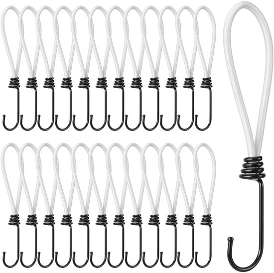 Marineo Zeising Spanrubber, set van 4, 30 cm, hoogwaardige, duurzame zeilbinder met rubberen lus en haak voor bootsport en ladingbeveiliging