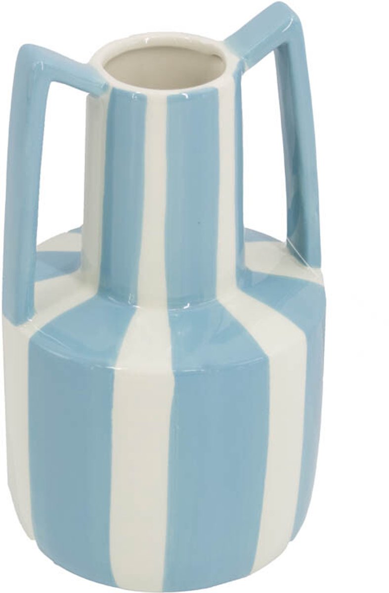 Homebound by Kolony HomeBound by KY | Aardewerk vaas met oren stripe light blue | bloemenvaas gestreept Blauw