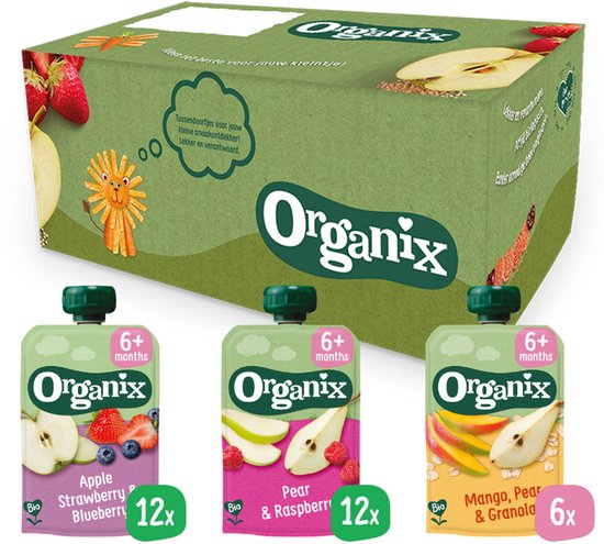 Organix Knijpfruit Maandbox 6+ Maanden - 30 stuks - 100% Biologische babyvoeding - Knijpzakjes