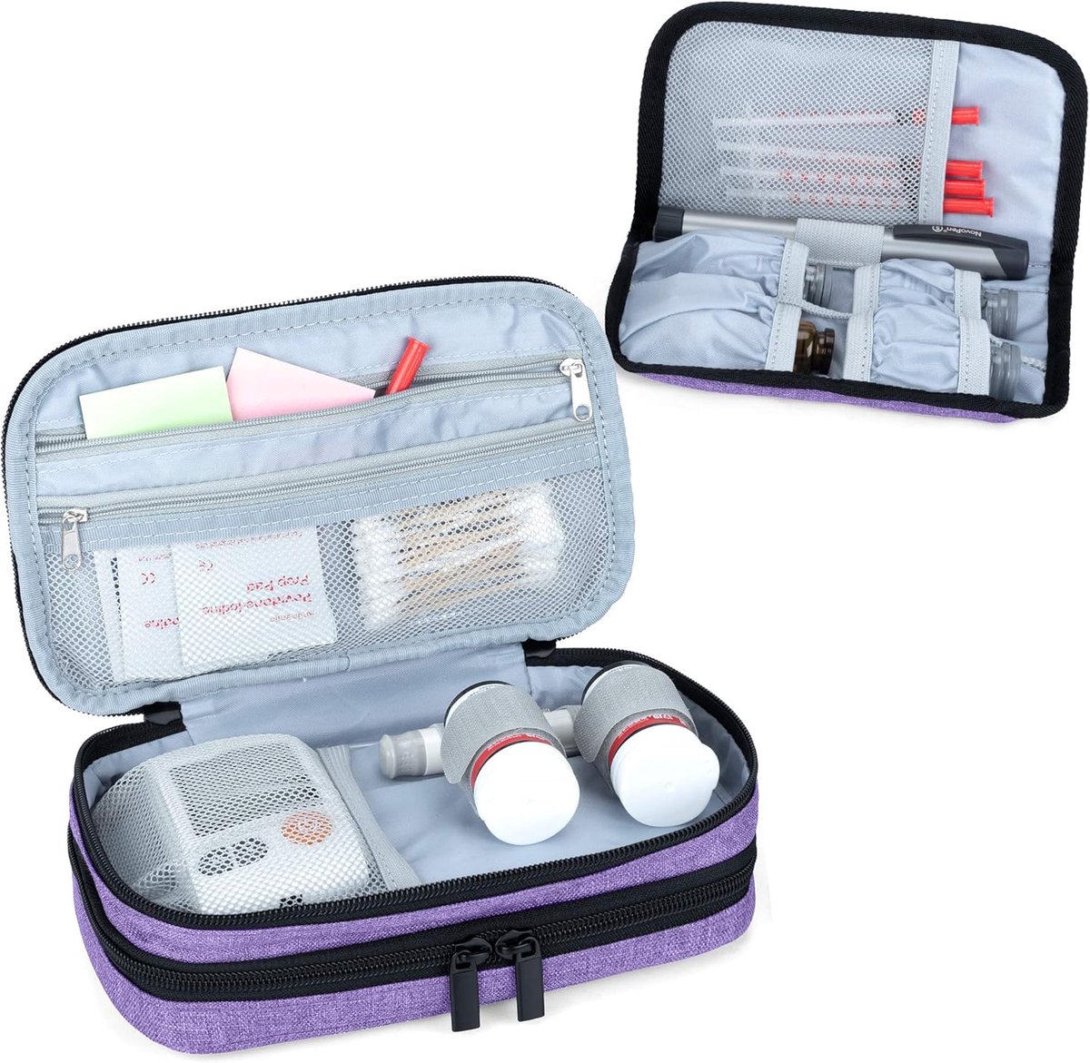 Dubbellaagse Insuline Tas voor Diabetici met Opbergvakken - Paars
