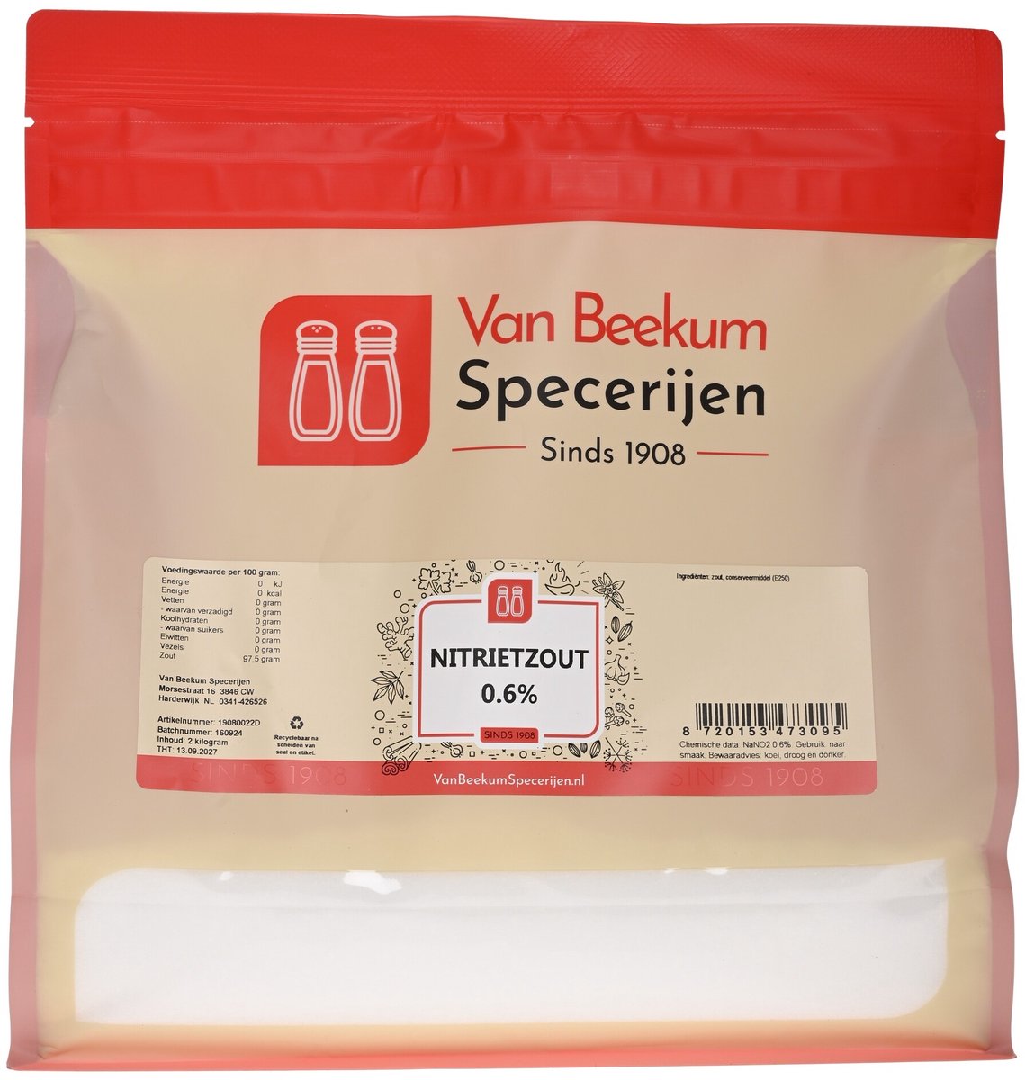 Goedkoopste Van Beekum Specerijen - Nitrietzout 0.6 - 2 kilo (hersluitbare stazak