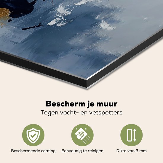 Crédence de Cuisinière en Aluminium 80x40 cm - Carte du monde - Bleu - Abstrait - Écran Pare-éclaboussures pour Plaque de Cuisson - Protection Murale