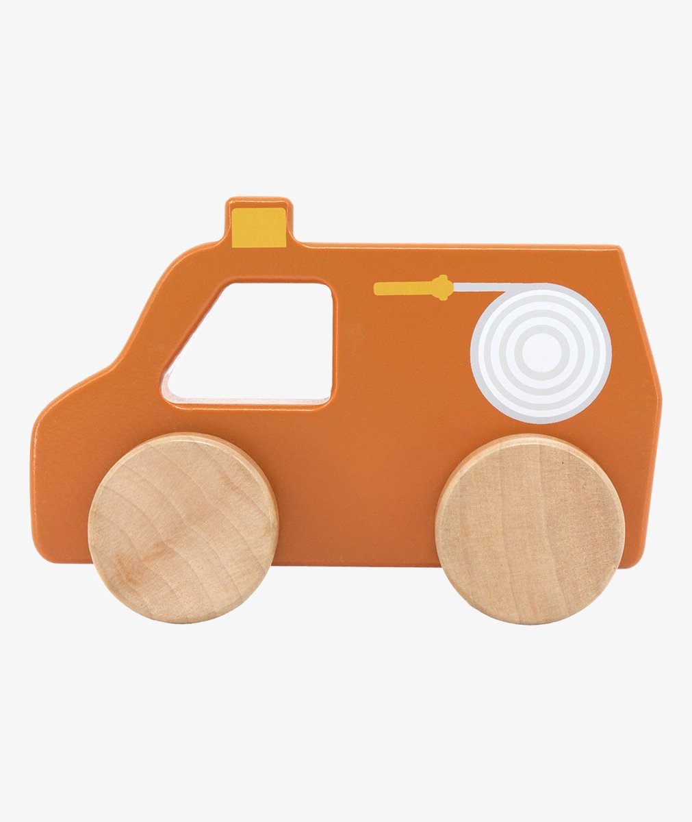 Tryco Houten Brandweerauto - Houten Speelgoedauto - Brandweerwagen met Handvat - Stimuleert Fantasierijk Spel - Vanaf 18 Maanden Rood — afbeelding 8