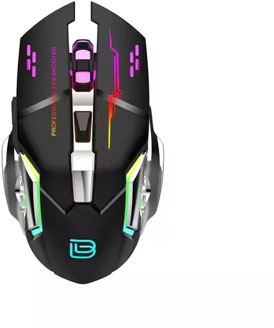 Vitalify® M500 Draadloze Gaming Muis – RGB Verlichting, 6 Knoppen, 2400 DPI Instelbaar – Ergonomisch & Snel voor PC, Mac & Laptop