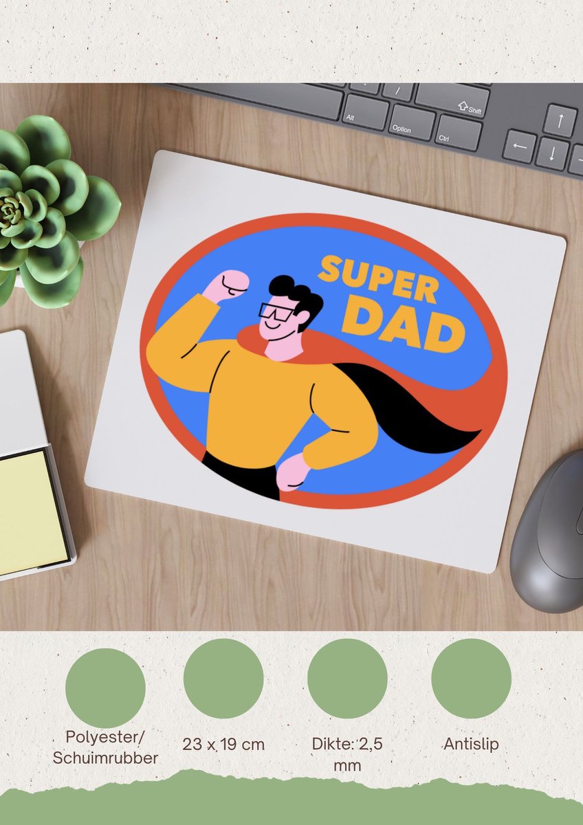 Akyol - super dad Muismat - Vader - papa - vaderdag - cadeau - verjaardag - kado - 23 bij 19 cm