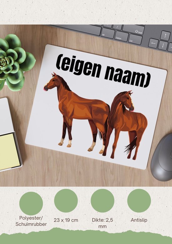 Akyol - paarden Muismat - Paarden - paardenliefhebebrs - met eigen naam - paarden spullen - gepersonaliseerd - 23 bij 19 cm