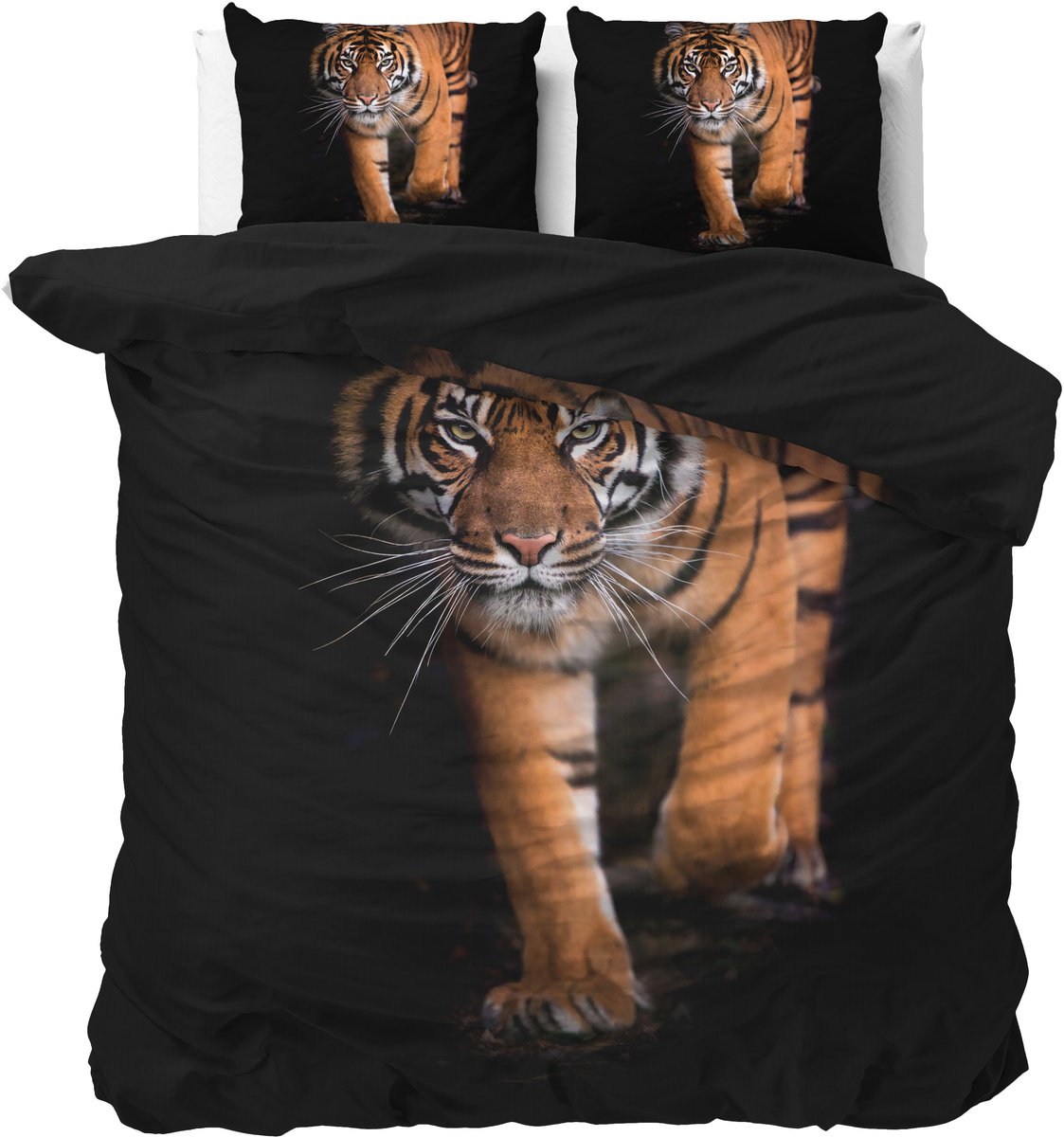 Sleeptime Tiger Icon Dekbedovertrek - Tweepersoons - 200X200/260 + 2 x kussenslopen 60x70 - Zwart