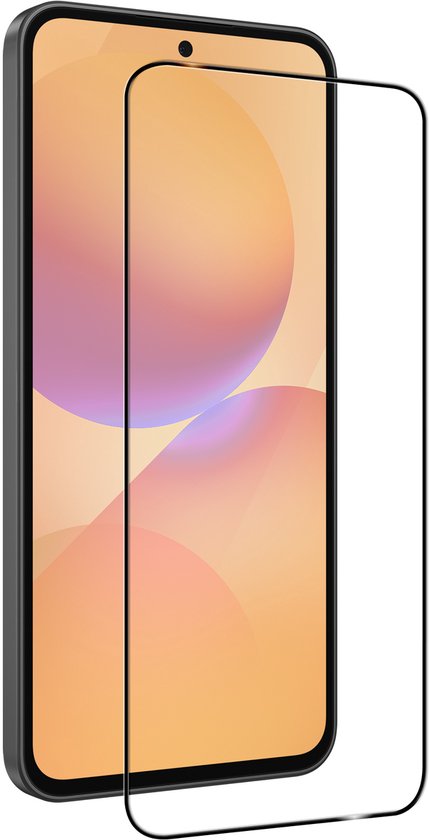 Schermprotector met zwarte randen geplaatst op een smartphone.