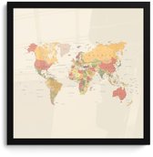 Poster in lijst - Fotolijst 40x40 cm - Posters - Wereldkaart - Realistisch - Beige - Posterlijst zwart - Decoratie - Wanddecoratie woonkamer - Muurdecoratie slaapkamer