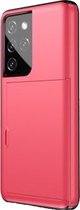 Hoesje geschikt voor iPhone 13 Pro - Backcover - Hardcase - Pasjeshouder - Portemonnee - Shockproof - TPU - Rood