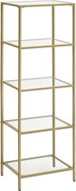 Rootz Standing Shelf - Stand Shelf Met 5 Glazen Planken - Rek - 5 Tier Standing Shelf - Staal/Gehard Glas - Goud - 40 x 30 x 124,5 cm