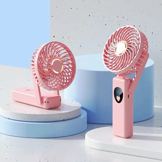 Draagbare handventilator Techvavo met oplaadbare batterij, 5 windsnelheden, stil, tafelventilator, roze