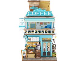 Tonecheer Cape Coffee Shop 3D Houten Puzzel – 15 x 14 x 23 cm - DIY Koffiehuis Model – Houten 3D Puzzel – Bureau Decoratie – Bewegingssensor Mechanisme – Koffiehuisje Met Bewegende Elementen
