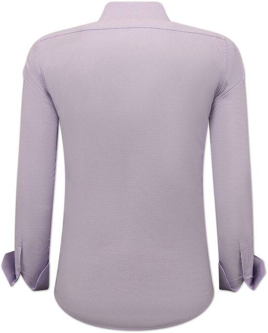 Overhemd Heren - Heren Overhemden Lange Mouw - Blouse Heren - Slim fit Overhemd Heren - 3128 - Paars