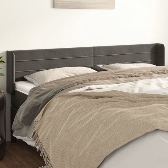 vidaXL - Hoofdbord - met - randen - 203x16x78/88 - cm - fluweel - donkergrijs
