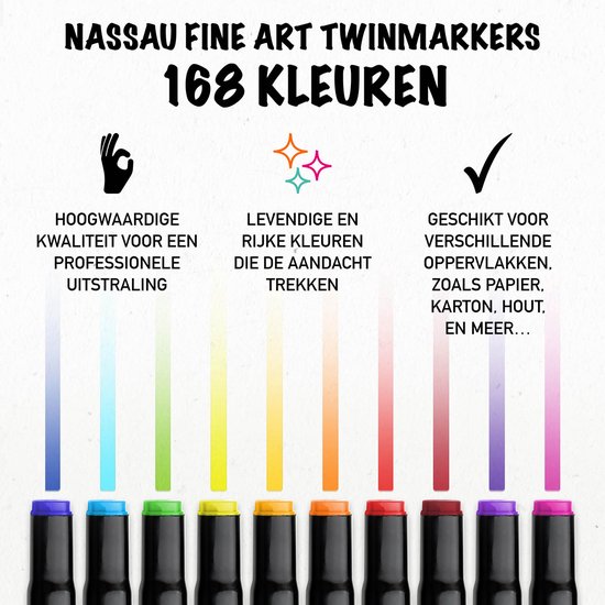 NASSAU FINE ART Duo Markers 168 stuks voor volwassenen - in handige transportdoos - Alcohol markers - Kleurstiften - Fineliners -Dikke stiften - Brushpennen - Markeerstiften - Nassau Fine Art