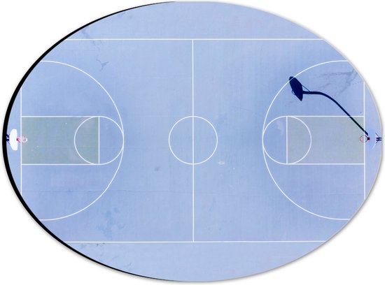 Dibond Ovaal - Bovenaanzicht van Basketbalveld - 28x21 cm Foto op Ovaal (Met Ophangsysteem)