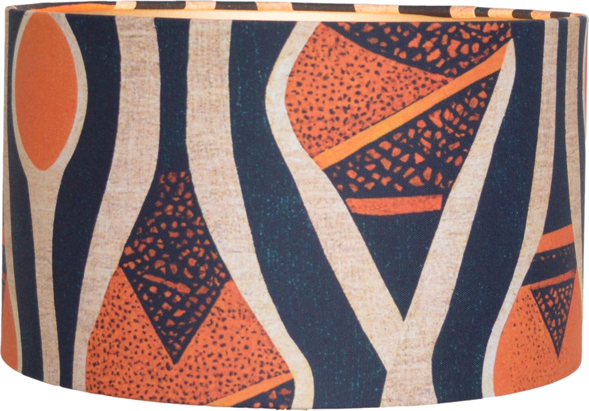 Lampenkap Afrikaans Stijl in Oranje Zwart Zand Natural Mud-Cloth Design, Voor Tafellamp, Hanglamp | Lauren S