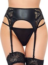 Zwarte leatherlook jarretelgordel met string | Maat 48 | Sexy vintage lingerie | Retro garter belt