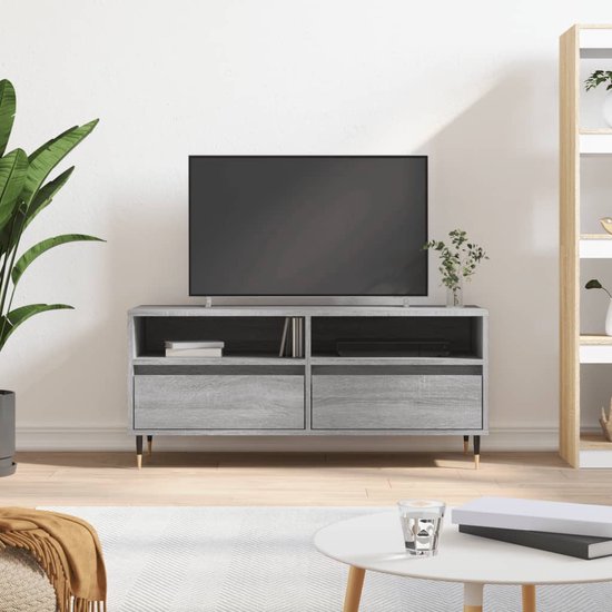 The Living Store TV-meubel - grijs sonoma eiken - 100 x 34.5 x 44.5 cm - opbergruimte - stevig materiaal