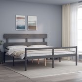 The Living Store Bed Vuren Hout - 205.5x185.5x81 cm - Grijs - 180x200 cm - Montage vereist