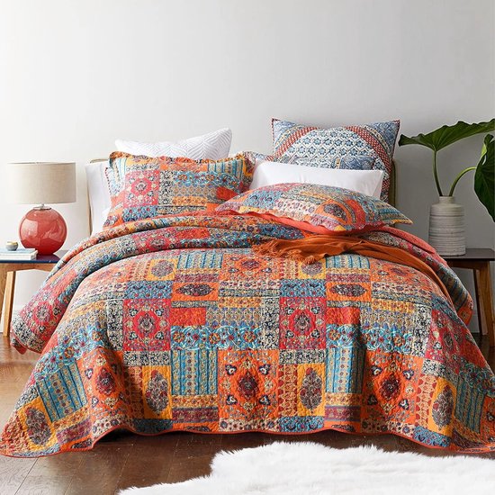 Sprei Bedsprei met kussen 100% katoen 230 x 250 cm gewatteerde deken voor tweepersoonsbed
