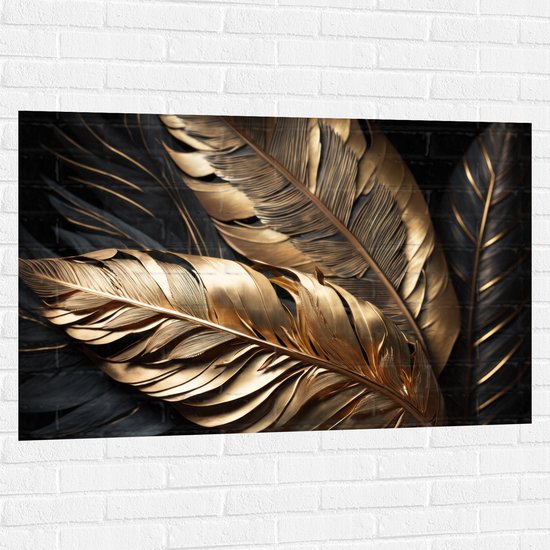 Muursticker - Zwarte en Gouden Palmbladeren - 120x80 cm Foto op Muursticker