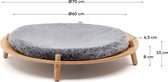 Kave Home - Bunola-huisdierenbed van essen multiplex en grijs kussen van bont Ø 70 cm