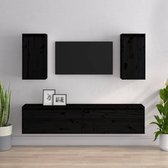 The Living Store Wandkast - TV-meubel - Set van 4 - Massief grenenhout - Zwart