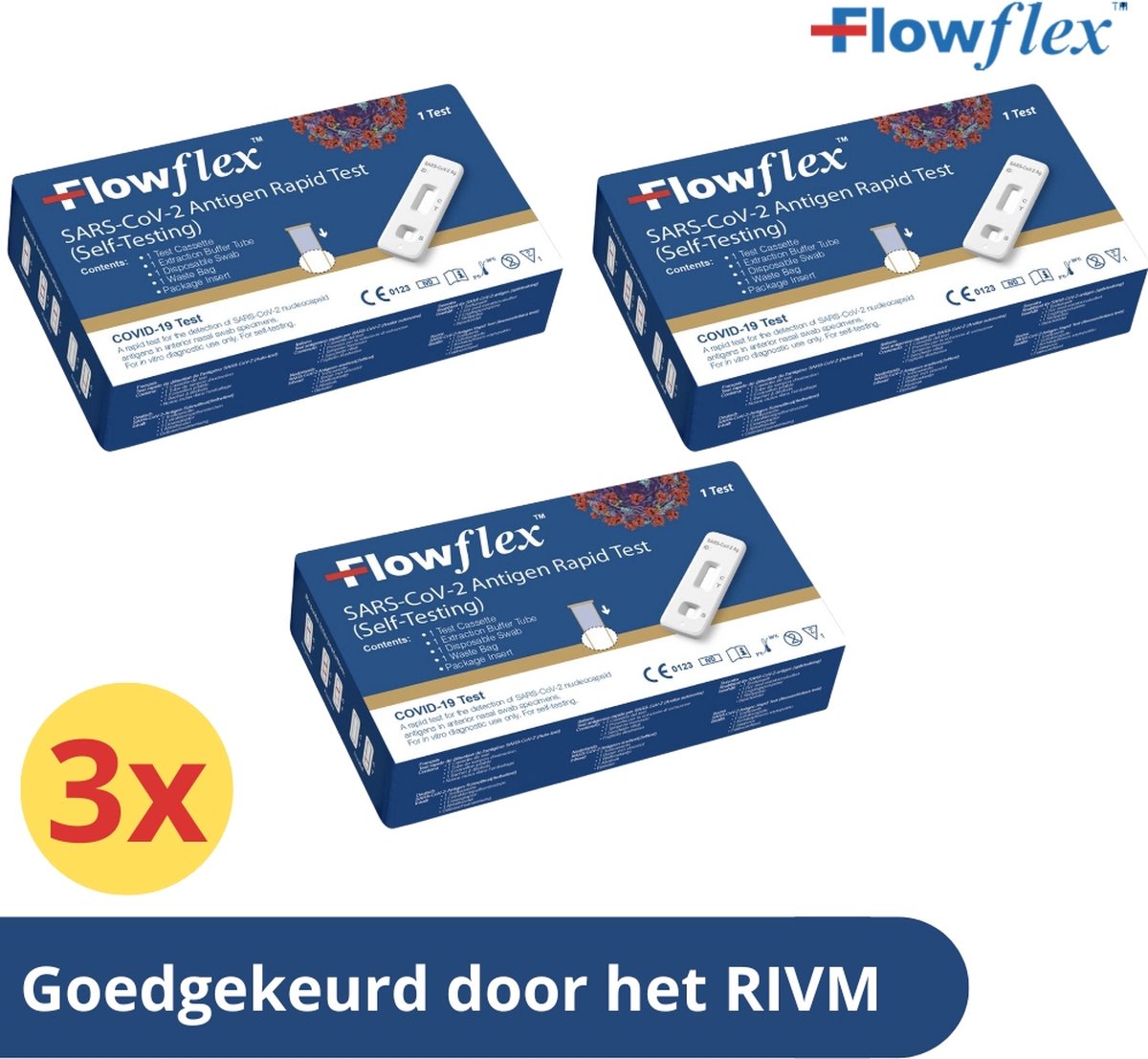Goedkoopste Zelftest - Covid-19 - Corona zelftest - Corona Covid sneltest FlowFlex 3 stuks (SARS, RIVM goedgekeurd